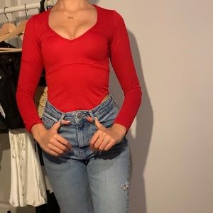 Red V-Neck Long Sleeved Bodysuit ❤️